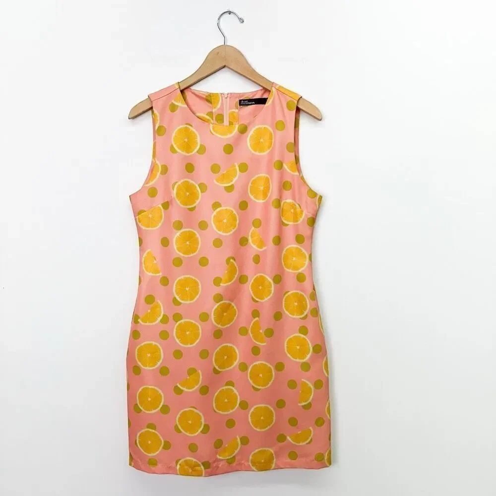 Anthropologie Dear Creatures 1960s Retro Pink Polka Dot Orange Novelty Print She